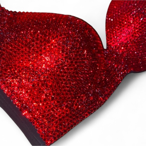 Crystal Sparkly Classic Red Glam Bling Wireless Bra Top All Sizes New - Picture 3 of 12